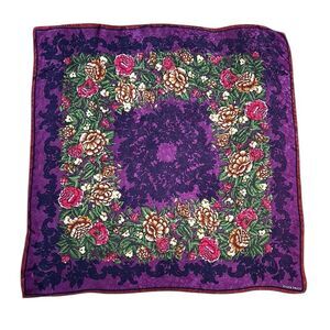 Vintage Linda Allard Ellen Tracy Silk Square Scarf Purple Floral Jacquard Satin